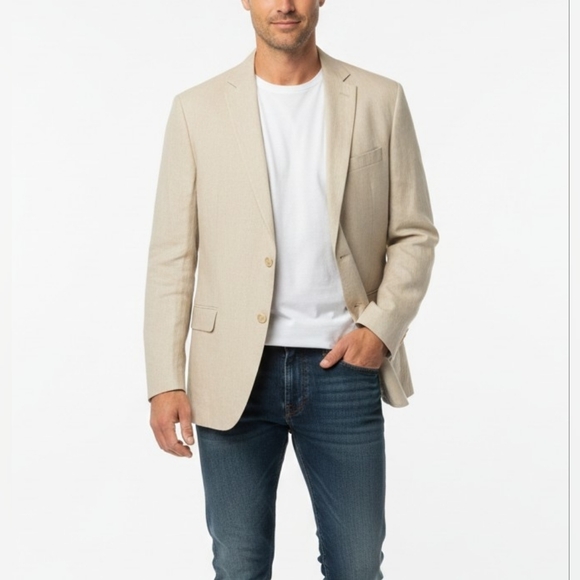 PRISTINE Calvin Klein 100% Linen Blazer Sport Coat Tan 43R